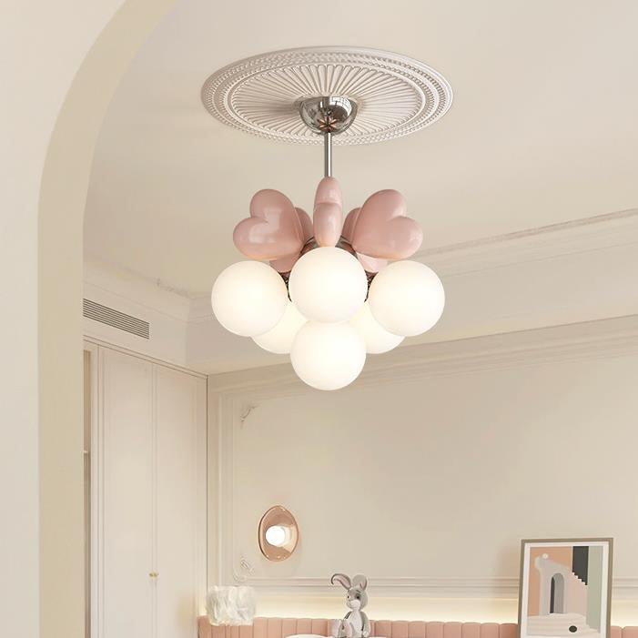 Modern Minimalist Cream Orb Heart Hardware Resin PE 4/6 Light Chandelier For Living Room