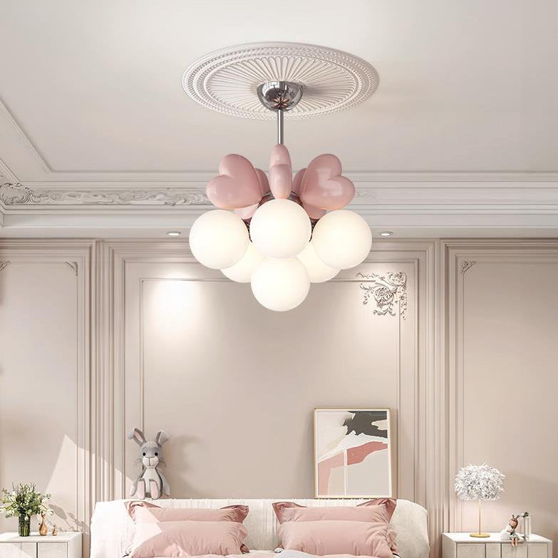 Modern Minimalist Cream Orb Heart Hardware Resin PE 4/6 Light Chandelier For Living Room