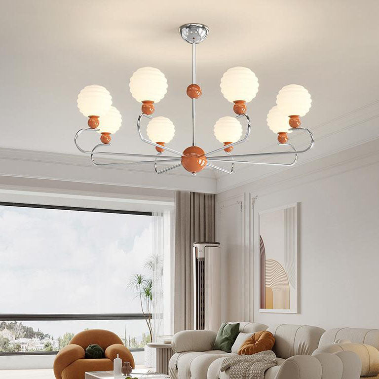 Contemporary Nordic Honeycomb Ball Magic Bean Glass Shade Iron Frame 5/8-Light Chandelier For Living Room