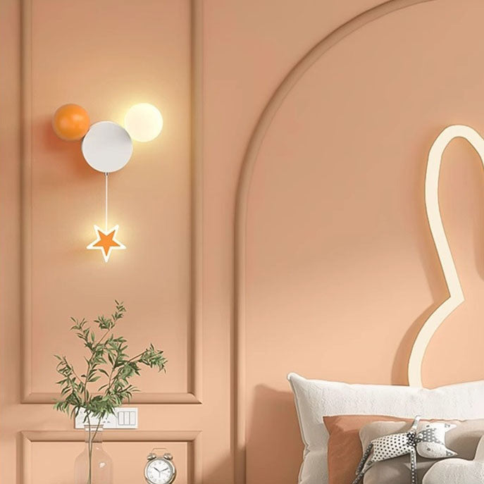 Contemporary Creative Cartoon Iron Acrylic Ball Shade LED Kids Wall Sconce Lamp For Bedroom