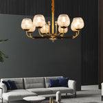 Contemporary Luxury Brass Frame Crystal Glass Cup Shade 8-Light Chandelier For Living Room