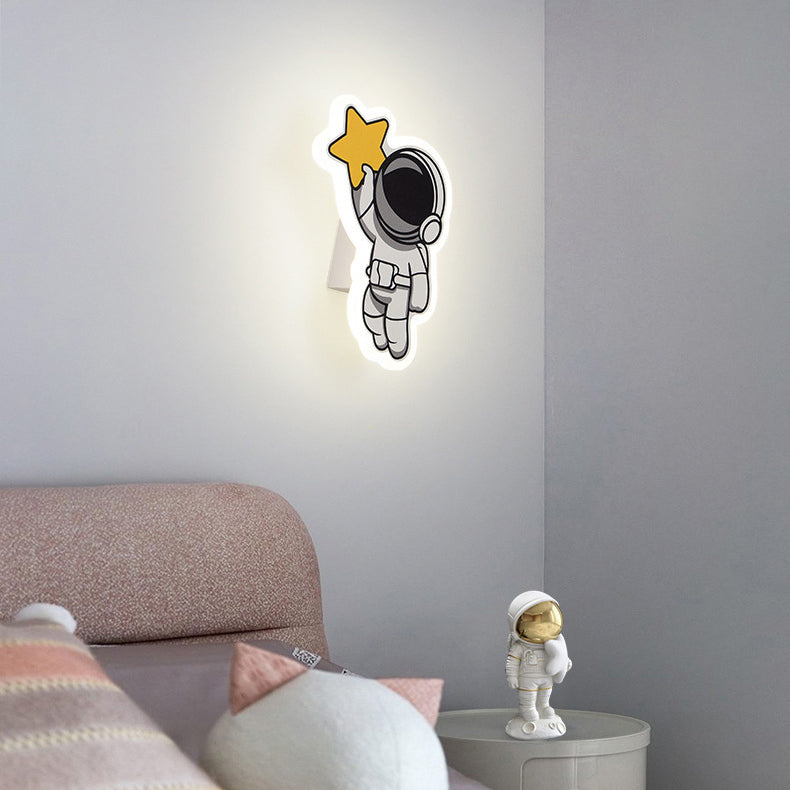 Contemporary Creative Acrylic Cartoon Fairy Astronaut Iron LED Kids Wall Sconce Lamp For Bedroom