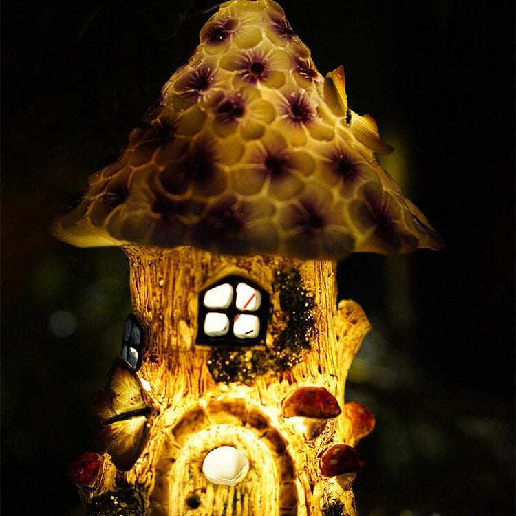 Contemporary Creative Resin Tree House Flower Mushroom Decor LED Solar Lawn Light For Garden