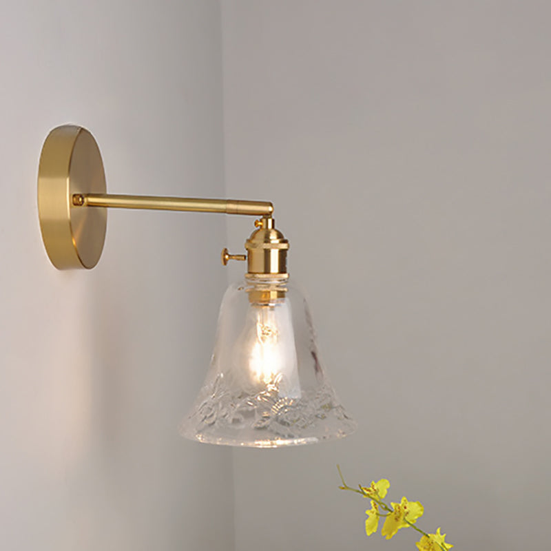 Traditional Vintage Brass Trumpet Glass Shade 1-Light Wall Sconce Lamp For Bedroom