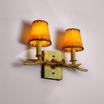 Traditional Vintage Antler Iron Resin Faux Parchment Shade 2-Light Wall Sconce Lamp For Living Room