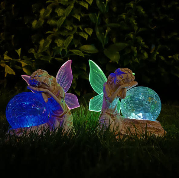 Contemporary Creative Solar Flower Fairy Resin Outdoor Waterproof Lawn Landscape Light For Garden