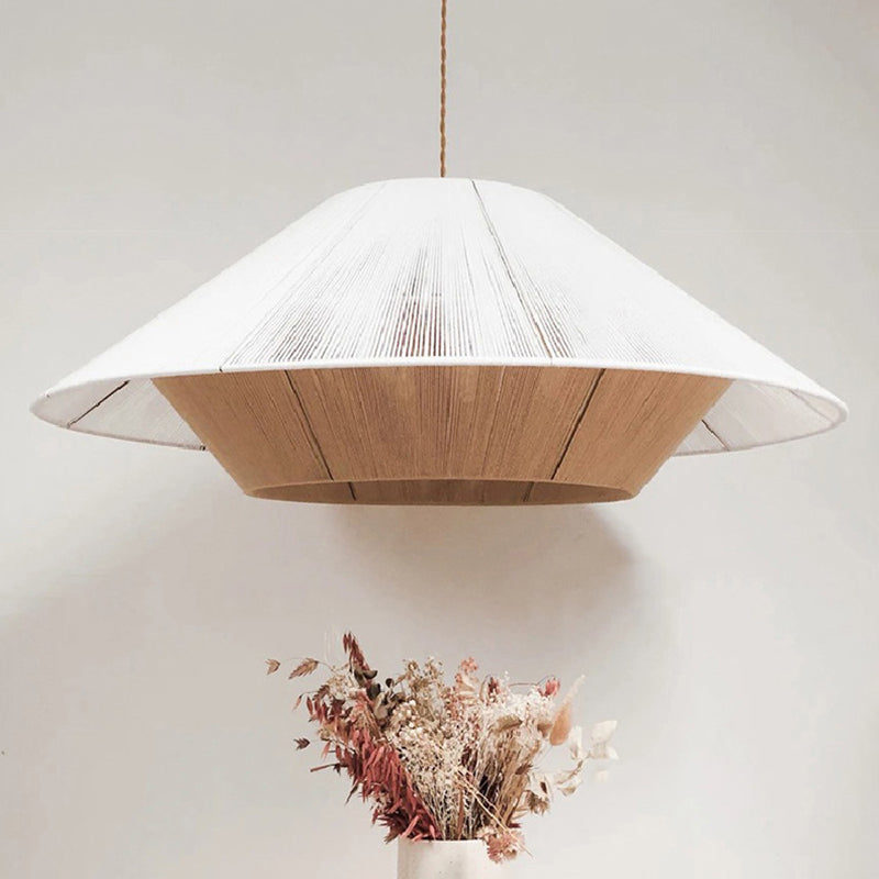 Traditional Japanese Handmade Hemp Rope Round 1-Light Pendant Light For Bedroom