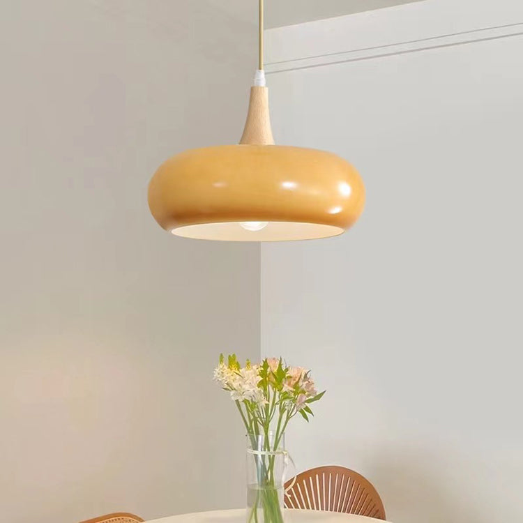 Contemporary Simplicity Persimmon Glass Shape Wood 1-Light Pendant Light For Living Room