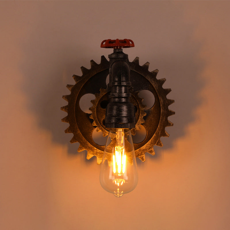 Traditional Vintage Gear Decorative Water Pipe Design 1-Light Wall Sconce Lamp For Living Room