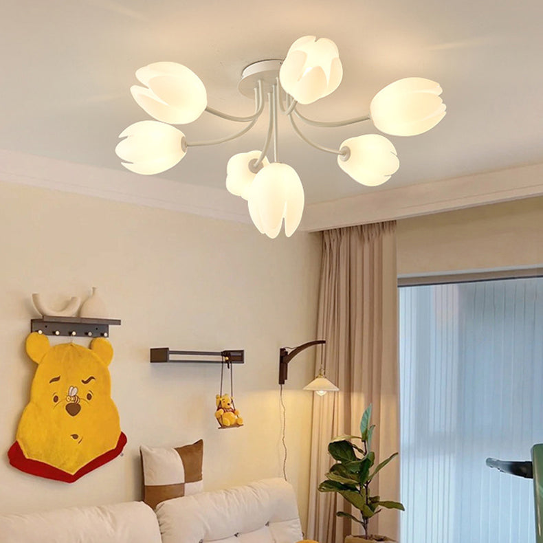 Modern Art Deco Tulip Flower Design 3/7/11/13 Light Semi-Flush Mount Ceiling Light For Living Room