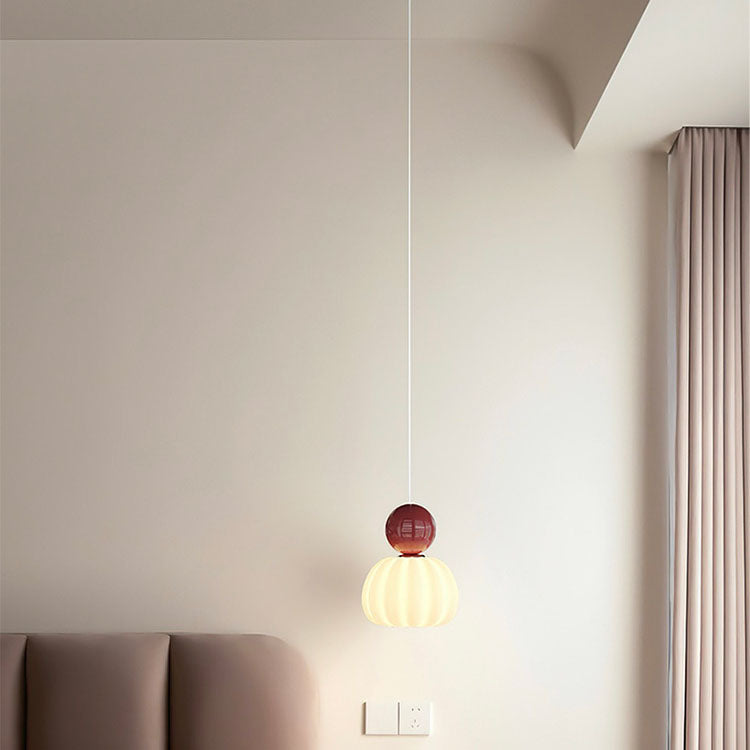 Contemporary Simplicity Pumpkin PE Shade Iron Ball LED Pendant Light For Bedroom