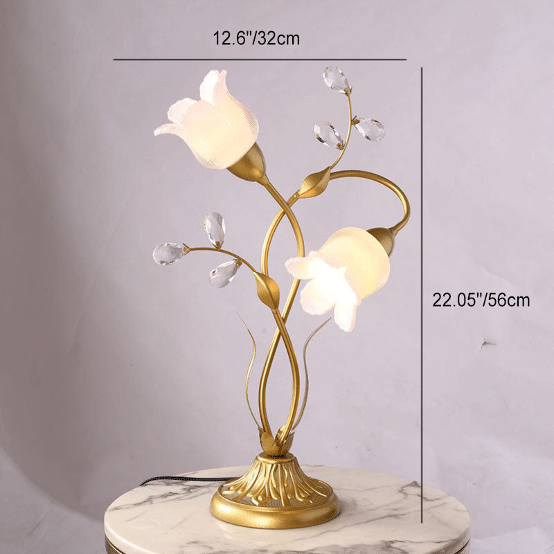 Modern Art Deco Floral Iron Glass 2-Light Table Lamp For Living Room