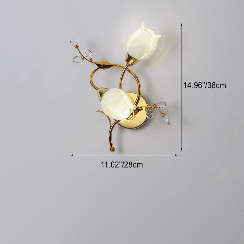 Modern Art Deco Flower Hardware Glass Crystal 2-Light Wall Sconce Lamp For Living Room