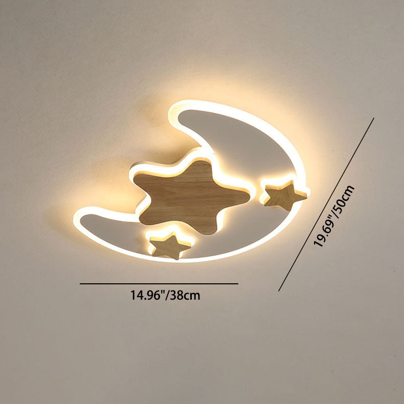 Contemporary Creative Cartoon Moon Star Decor LED Kids Flush Mount Ceiling Light For Bedroom