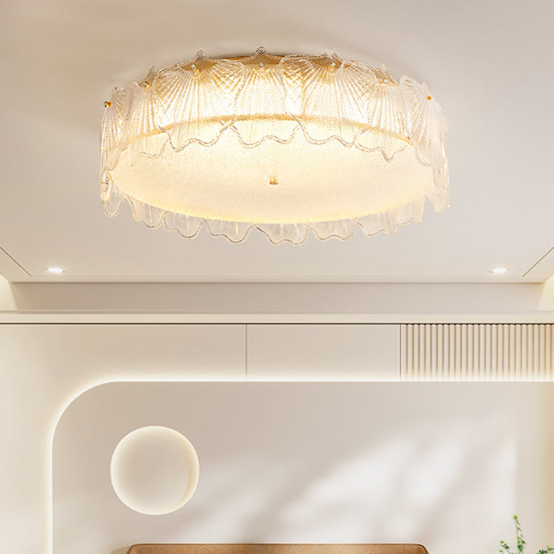 Modern Minimalist Cream Round Leaf Hardware Glass LED Flush Mount Ceiling Light For Living Room