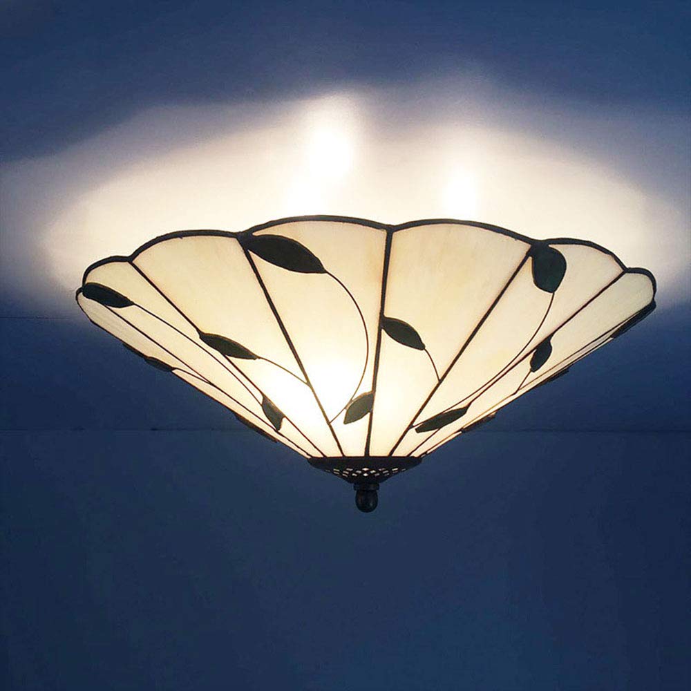 Traditional Tiffany Tapered Stained Glass Leaf Decor 3-Light Flush Mount Ceiling Light For Living Room