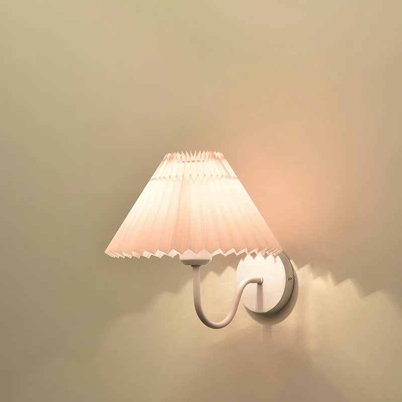 Contemporary Nordic Mushroom Curved Rod Iron Fabric 1-Light Wall Sconce Lamp For Bedroom