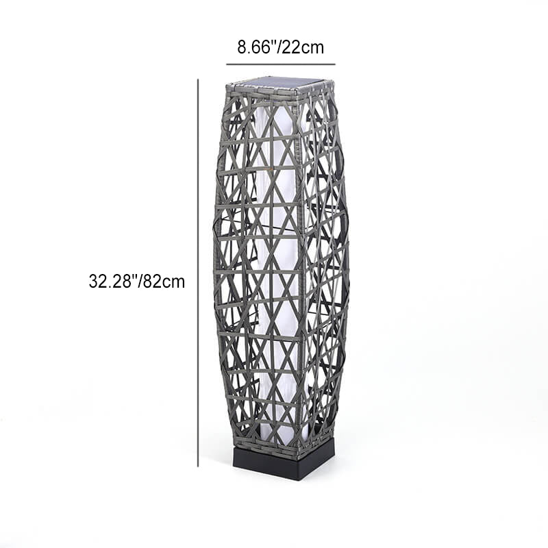 Modern Minimalist Solar Quartet Iron Rattan Woven LED Standing Floor Lamp For Outdoor Patio