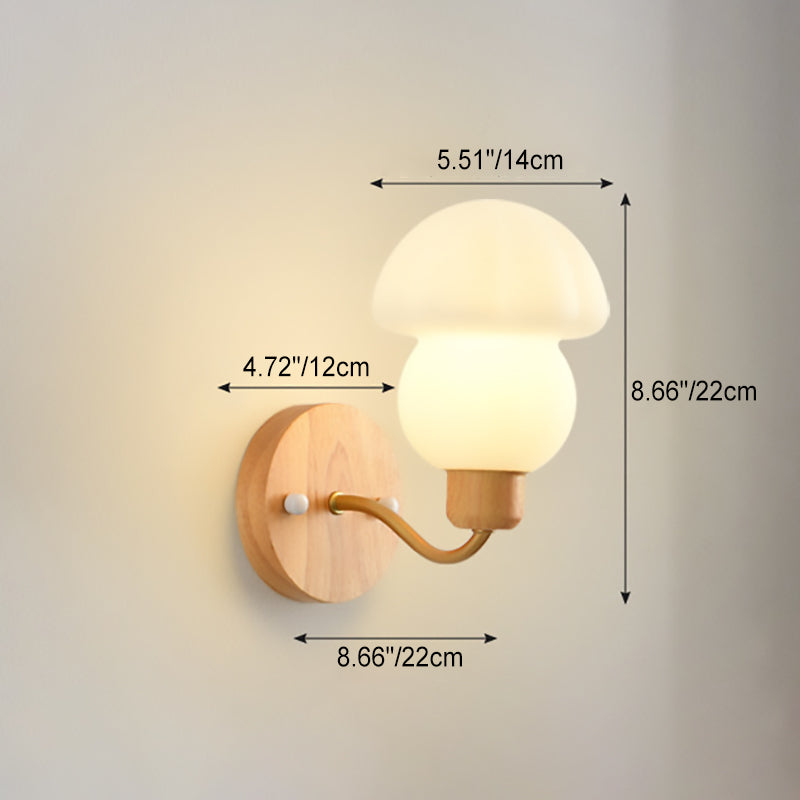 Contemporary Scandinavian PE Mushroom Shade Wooden Frame 1-Light Wall Sconce Lamp For Bedroom