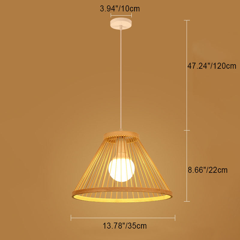 Traditional Japanese Zen Bamboo Weaving Semi-Conical 1-Light Pendant Light For Living Room