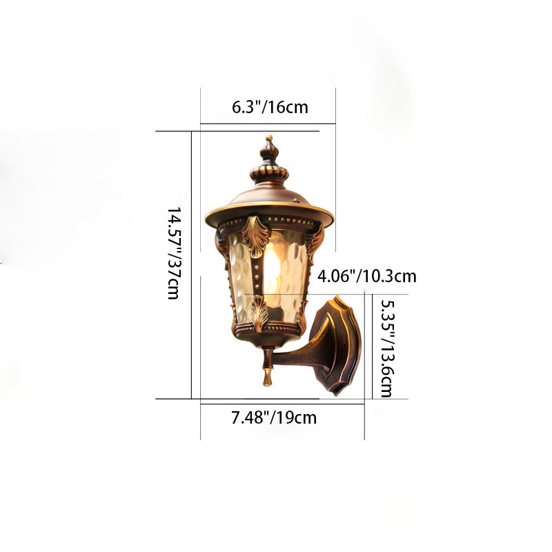 Traditional European Cylinder Quadrilateral Aluminum Glass 1-Light Wall Sconce Lamp For Outdoor Patio