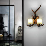 Traditional Vintage Resin Antler Glass 1/2 Light Wall Sconce Lamp For Hallway