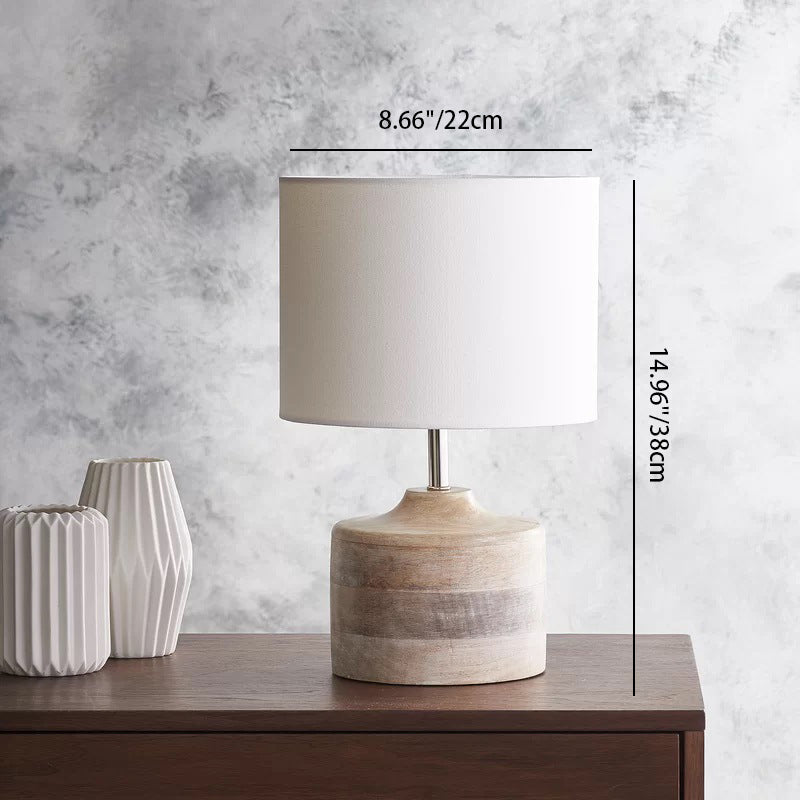 Traditional Vintage Fabric Cylinder Shade Solid Wood Base 1-Light Table Lamp For Bedroom