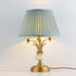 Modern Minimalist Round Trapezoidal Flower Leaf Base Brass Jade Fabric 1-Light Table Lamp For Bedroom