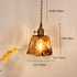 Traditional Vintage Amber Square Glass Brass 1-Light Pendant Light For Living Room