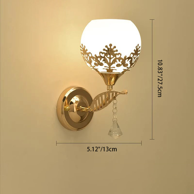 Modern Minimalist Round Flower Iron Glass 1-Light Wall Sconce Lamp For Bedroom