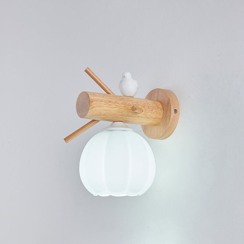 Modern Minimalist Pumpkin Bird Wood PE 1-Light Wall Sconce Lamp For Bedroom