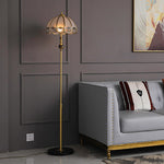 Traditional European Umbrella Full Copper Glass 3-Light Standing Floor Lamp For Living Room