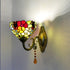 Traditional Tiffany Cup Rose Sunflower Dragonfly Iron Stained Glass 1-Light Wall Sconce Lamp For Bedroom