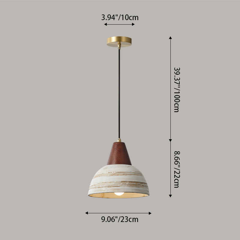 Contemporary Vintage Dome Brass Wood Ceramic 1-Light Pendant Light For Living Room