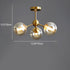 Modern Minimalist Branch Multi Orb All Copper Glass 3/5 Light Semi-Flush Mount Ceiling Light For Living Room