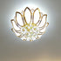 Modern Luxury Golden Glamour Lotus Frosted Glass Base Crystal Bead 4/6-Light Flush Mount Ceiling Light For Living Room