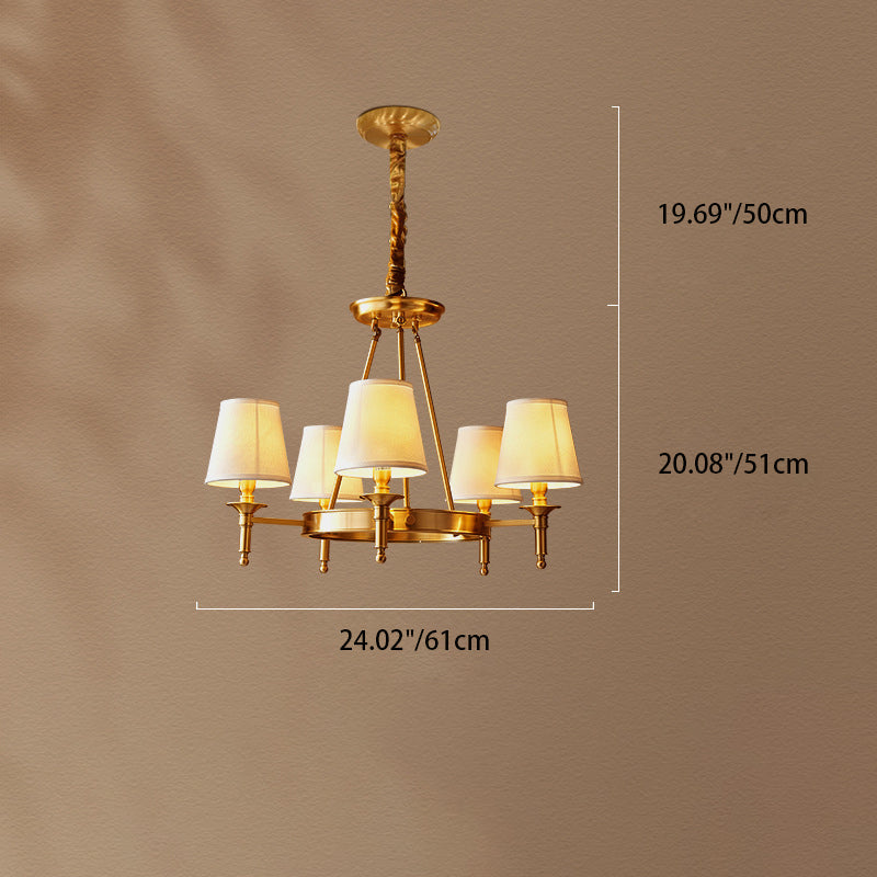 Modern Luxury Round Candelabra Copper Fabric 5/6/8/10 Light Chandelier For Living Room