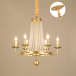 Contemporary Luxury Iron Round Frame Candelabra Crystal Bead 6/8/10/12-Light Chandelier For Living Room