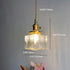 Traditional Japanese Glass Cube Shade Brass 1-Light Pendant Light For Living Room