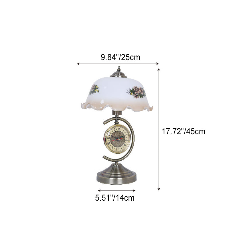 Traditional Vintage Dome Petal Clock Hardware Glass 1-Light Table Lamp For Bedroom