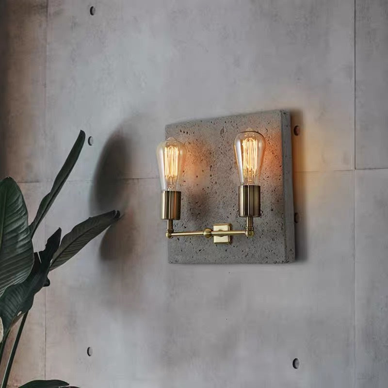 Contemporary Scandinavian Square Iron Cement Plaster 2-Light Wall Sconce Lamp For Living Room