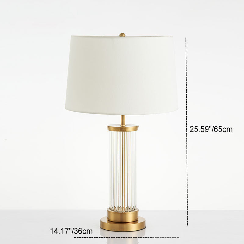 Modern Minimalist Round Cylinder Metal Glass Fabric 1-Light Table Lamp For Bedroom