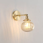 Traditional Vintage Brass Pumpkin Glass Shade 1-Light Wall Sconce Lamp For Living Room