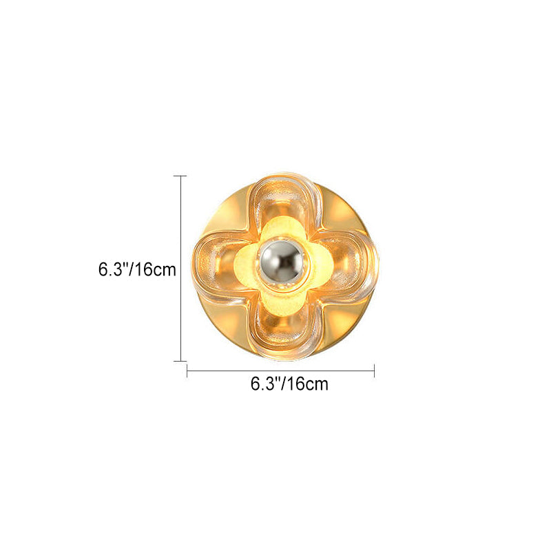 Modern Minimalist Round Square Clover Copper Glass 1-Light Wall Sconce Lamp For Bedroom