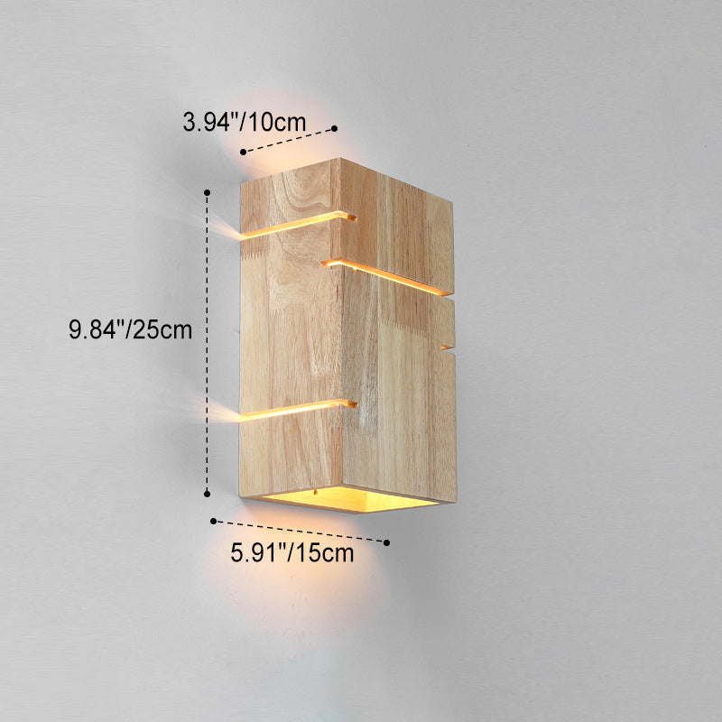 Contemporary Scandinavian Rectangular Rubberwood 2-Light Wall Sconce Lamp For Bedroom