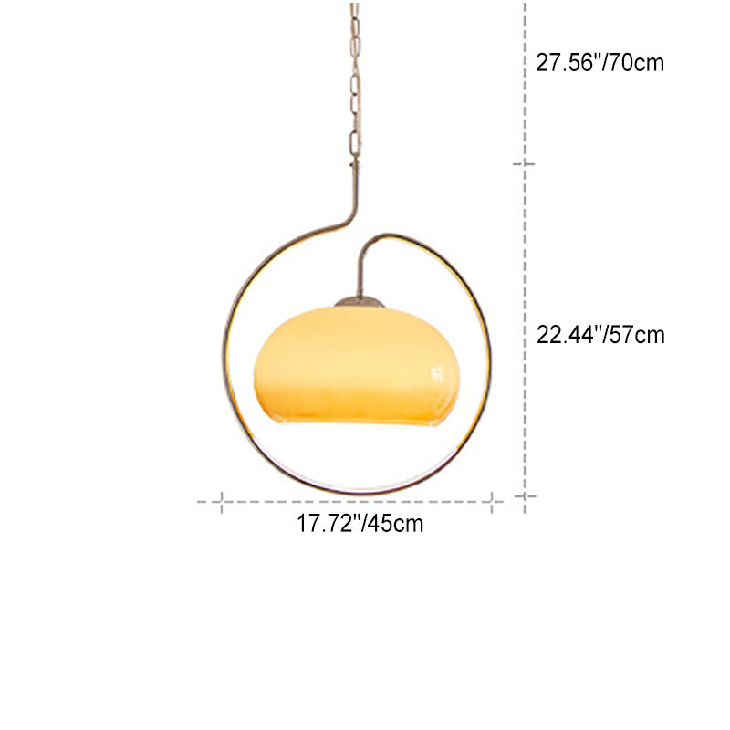 Modern Minimalist Cream Round Circle Iron Glass 1-Light Pendant Light For Living Room