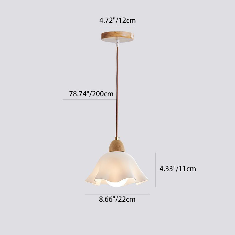 Traditional Japanese Glass Acrylic Flower Shade 1-Light Pendant Light For Living Room