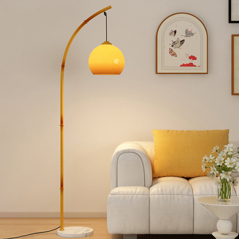 Traditional Vintage Moonlight Glass Ball Shade Marble Base 1-Light Standing Floor Lamp For Study