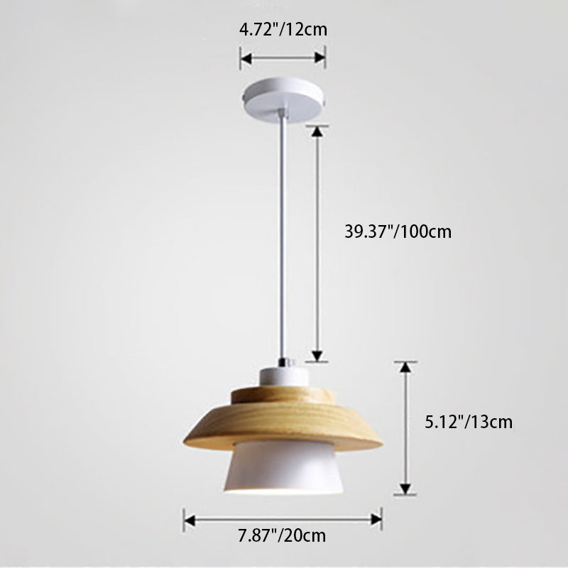 Modern Minimalist Macaron Disc Round Wooden Iron 1-Light Pendant Light For Living Room