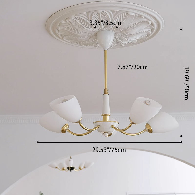 Contemporary Vintage Cream Branch Flower Brass Glass 3/5/8 Light Chandelier For Living Room